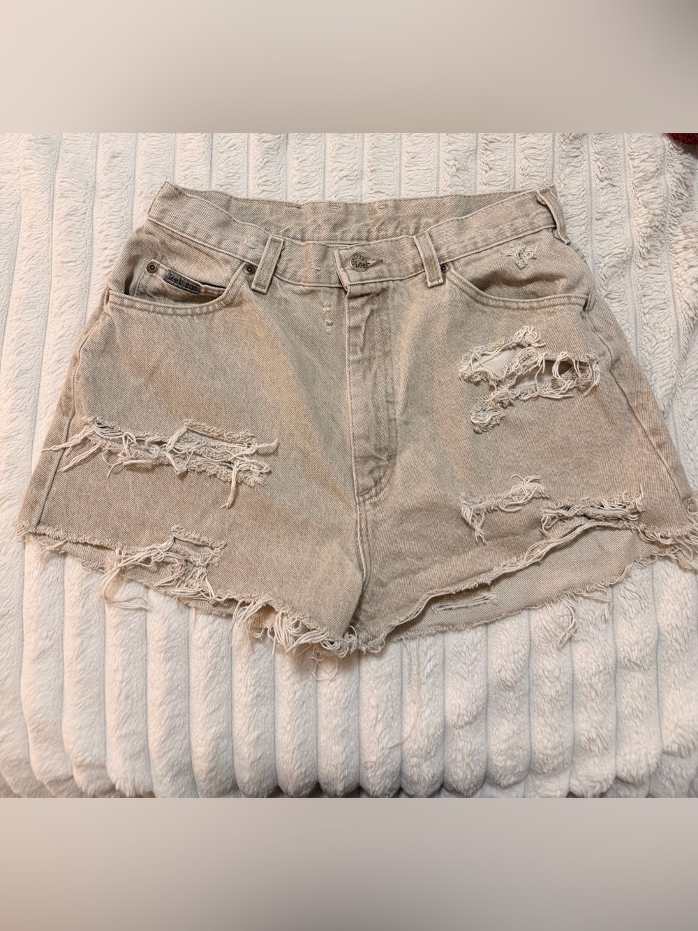 Custom Lee High-Rise Distressed Beige Denim Shorts